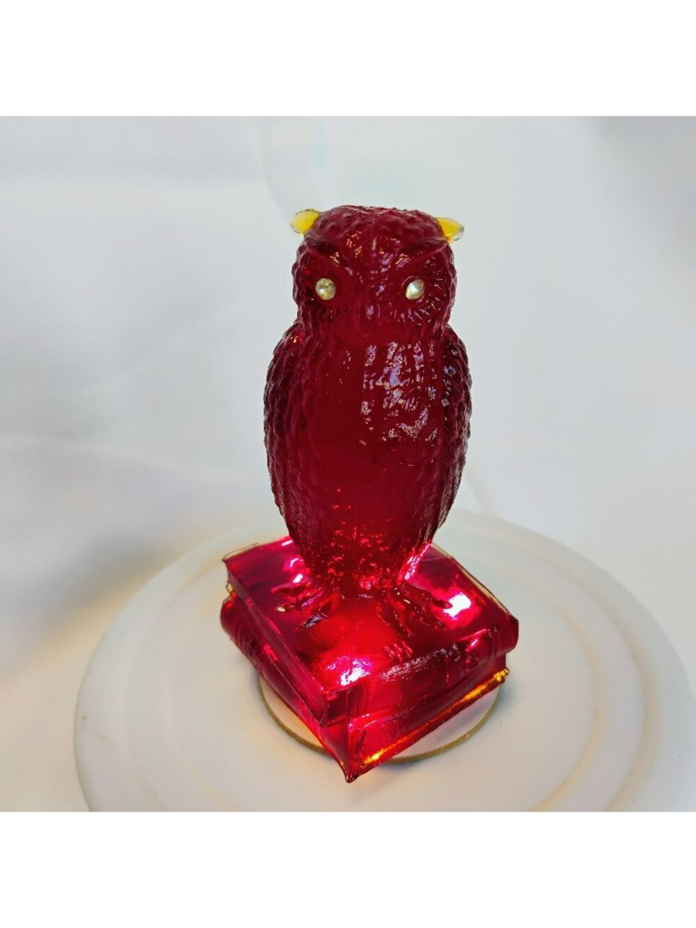 Westmoreland Owl on Books Figurine GLOWS Amberina Red Yellow Vintage Collectible